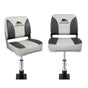 Seamanship 2X Folding Boat Seats with 2X Adjustable Pedestals 34-46cm Marine Swivel Low Back 13cm Padding BS-86202-GC-40-3446X2
