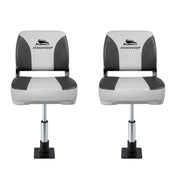 Seamanship 2X Folding Boat Seats with 2X Adjustable Pedestals 34–46cm Marine Swivel Low Back 13cm Padding Charcoal