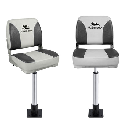 Seamanship 2X Folding Boat Seats with 2X Adjustable Pedestals 55-75cm Marine Swivel Low Back 13cm Padding BS-86202-GC-40-5575X2