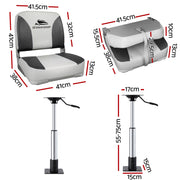 Seamanship 2X Folding Boat Seats with 2X Adjustable Pedestals 55–75cm Marine Swivel Low Back 13cm Padding Charcoal