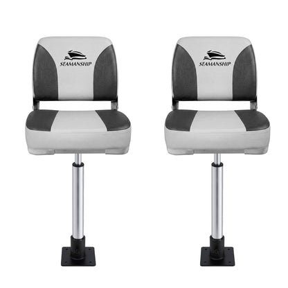 Seamanship 2X Folding Boat Seats with 2X Adjustable Pedestals 55-75cm Marine Swivel Low Back 13cm Padding BS-86202-GC-40-5575X2