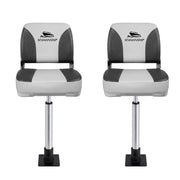 Seamanship 2X Folding Boat Seats with 2X Adjustable Pedestals 55–75cm Marine Swivel Low Back 13cm Padding Charcoal
