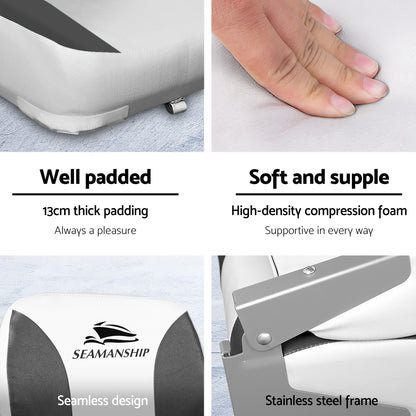 Seamanship 2X Folding Boat Seats with 2X Adjustable Pedestals 55-75cm Marine Swivel Low Back 13cm Padding BS-86202-GC-40-5575X2