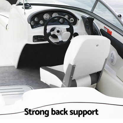 Seamanship 2X Folding Boat Seats with 2X Adjustable Pedestals 55-75cm Marine Swivel Low Back 13cm Padding BS-86202-GC-40-5575X2