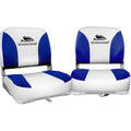 Seamanship 2X Folding Boat Seats Marine Swivel Low Back 13cm Padding White Blue BS-86202-WB-40