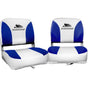 Seamanship 2X Folding Boat Seats Marine Swivel Low Back 13cm Padding White Blue BS-86202-WB-40