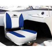 Seamanship 2X Folding Boat Seats Marine Swivel Low Back 13cm Padding White Blue BS-86202-WB-40