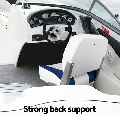 Seamanship 2X Folding Boat Seats with 2X Adjustable Pedestals 34-46cm Marine Swivel Low Back 13cm Padding BS-86202-WB-40-3446X2