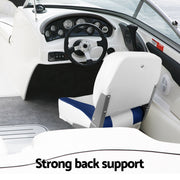 Seamanship 2X Folding Boat Seats with 2X Adjustable Pedestals 34–46cm Marine Swivel Low Back 13cm Padding White Blue