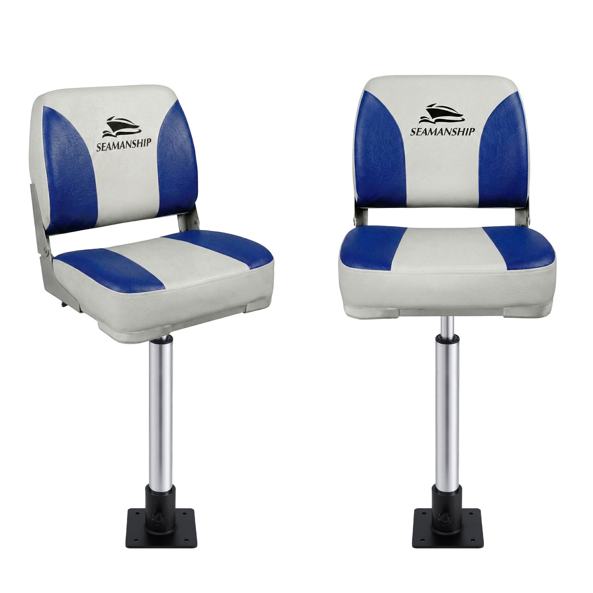 Seamanship 2X Folding Boat Seats with 2X Adjustable Pedestals 55-75cm Marine Swivel Low Back 13cm Padding BS-86202-WB-40-5575X2