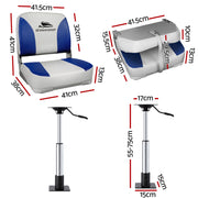 Seamanship 2X Folding Boat Seats with 2X Adjustable Pedestals 55–75cm Marine Swivel Low Back 13cm Padding White Blue