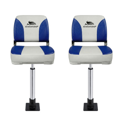 Seamanship 2X Folding Boat Seats with 2X Adjustable Pedestals 55-75cm Marine Swivel Low Back 13cm Padding BS-86202-WB-40-5575X2