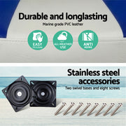 Seamanship 2X Folding Boat Seats with 2X Adjustable Pedestals 55–75cm Marine Swivel Low Back 13cm Padding White Blue