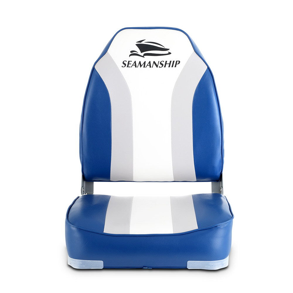 Seamanship 2X Folding Boat Seats Marine Seat Swivel High Back 12cm Padding Blue BS-86211-WB
