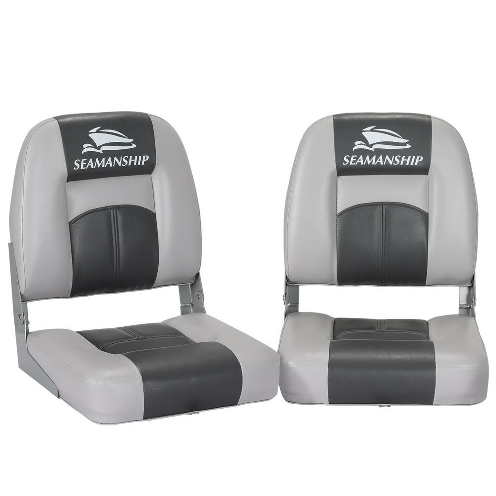 Seamanship 2X Folding Boat Seats Marine Swivel Low Back 10cm Padding Charcoal BS-86520-5-CG