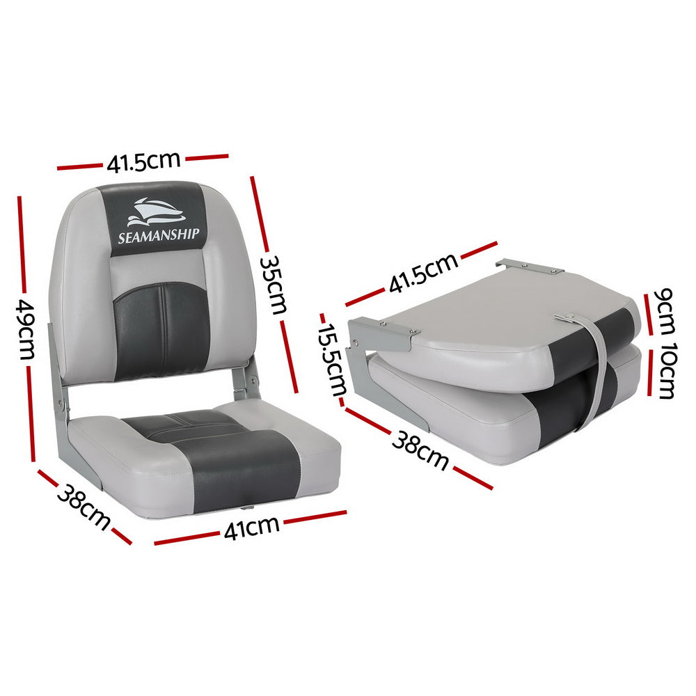 Seamanship 2X Folding Boat Seats Marine Swivel Low Back 10cm Padding Charcoal BS-86520-5-CG
