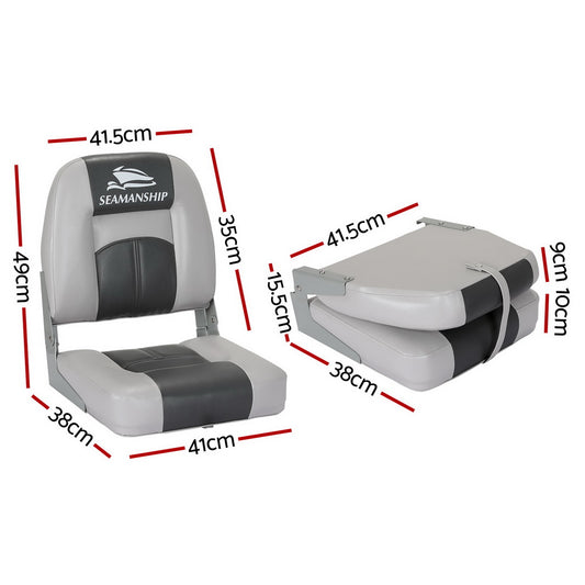 Seamanship 2X Folding Boat Seats Marine Swivel Low Back 10cm Padding Charcoal BS-86520-5-CG