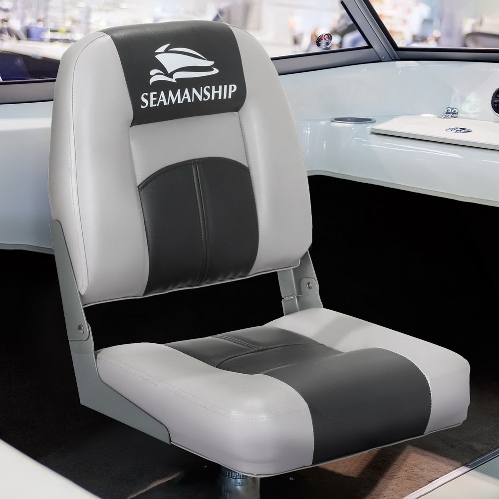 Seamanship 2X Folding Boat Seats Marine Swivel Low Back 10cm Padding Charcoal BS-86520-5-CG