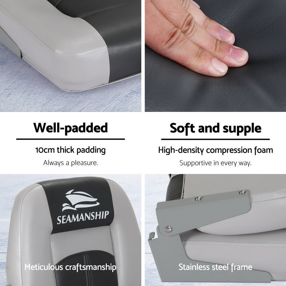 Seamanship 2X Folding Boat Seats Marine Swivel Low Back 10cm Padding Charcoal BS-86520-5-CG