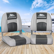 Seamanship 2X Folding Boat Seats Marine Swivel Low Back 10cm Padding Charcoal BS-86520-5-CG