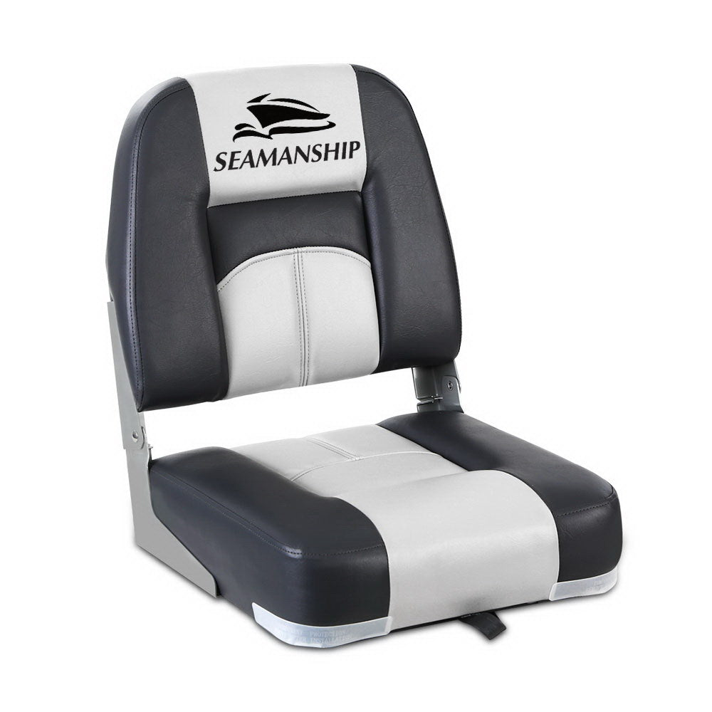 Seamanship 2X Folding Boat Seats Marine Seat Swivel Low Back 10cm Padding Grey BS-86520-5-GR