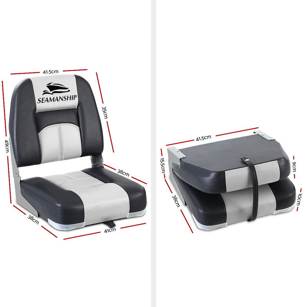 Seamanship 2X Folding Boat Seats Marine Seat Swivel Low Back 10cm Padding Grey BS-86520-5-GR
