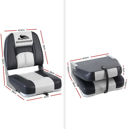 Seamanship 2X Folding Boat Seats Marine Seat Swivel Low Back 10cm Padding Grey BS-86520-5-GR