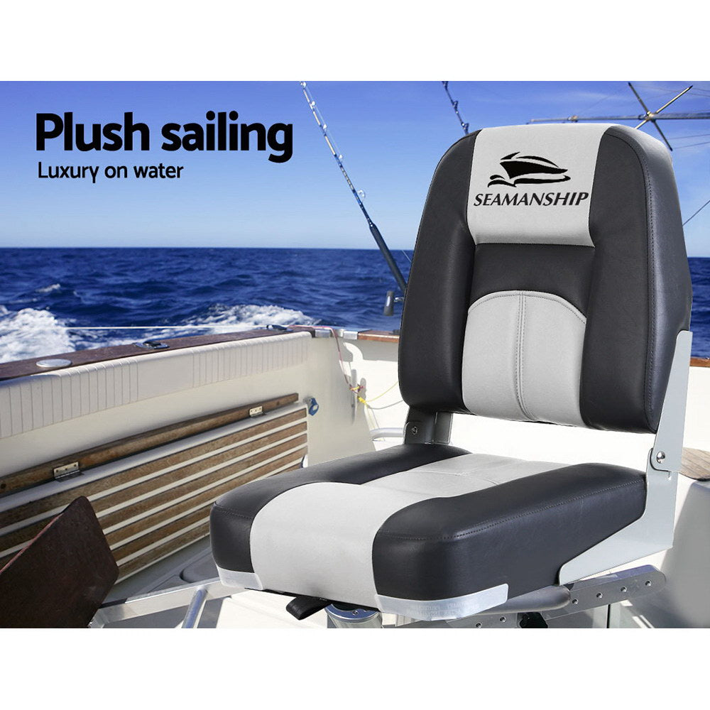 Seamanship 2X Folding Boat Seats Marine Seat Swivel Low Back 10cm Padding Grey BS-86520-5-GR