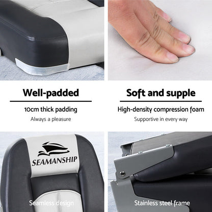 Seamanship 2X Folding Boat Seats Marine Seat Swivel Low Back 10cm Padding Grey BS-86520-5-GR
