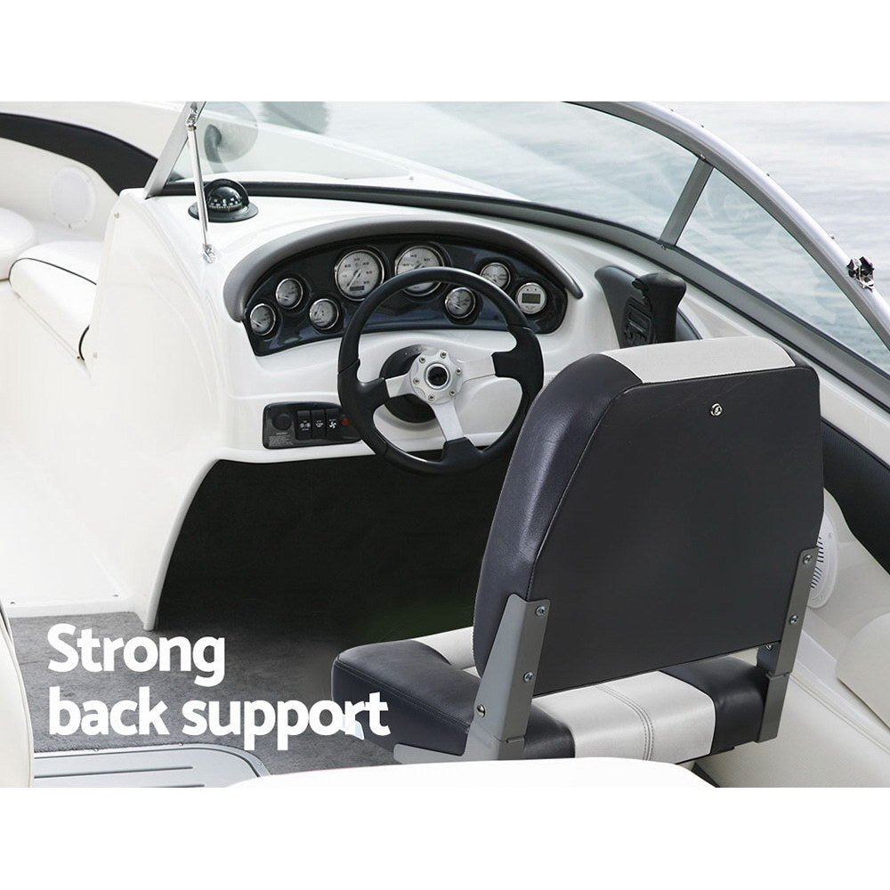 Seamanship 2X Folding Boat Seats Marine Seat Swivel Low Back 10cm Padding Grey BS-86520-5-GR