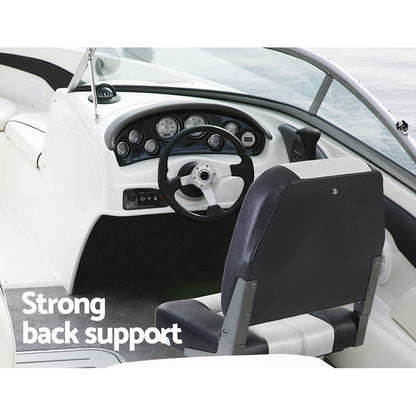 Seamanship 2X Folding Boat Seats Marine Seat Swivel Low Back 10cm Padding Grey BS-86520-5-GR