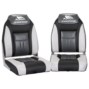 Seamanship 2X Folding Boat Seats Marine Seat Swivel High Back 12cm Padding Black BS-86522-BK