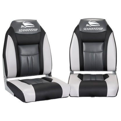 Seamanship 2X Folding Boat Seats Marine Seat Swivel High Back 12cm Padding Black BS-86522-BK