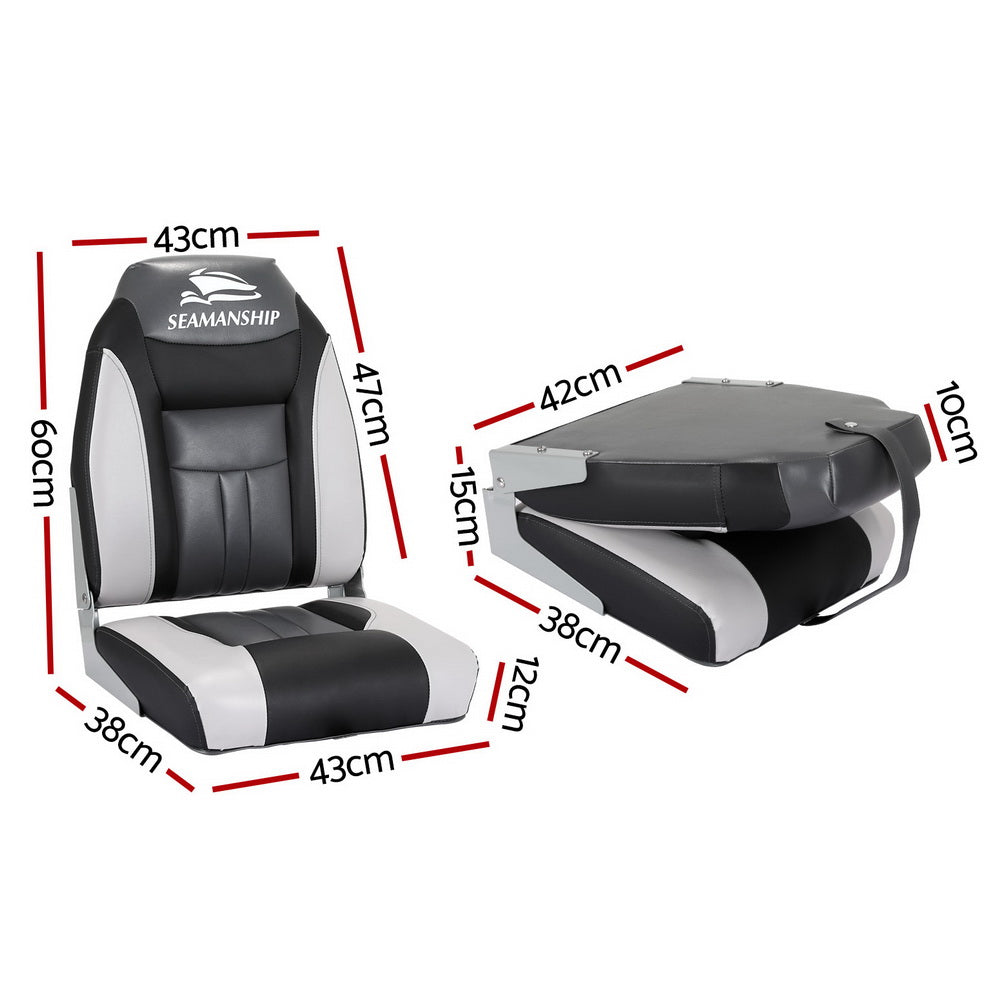 Seamanship 2X Folding Boat Seats Marine Seat Swivel High Back 12cm Padding Black BS-86522-BK
