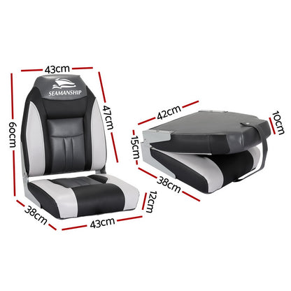 Seamanship 2X Folding Boat Seats Marine Seat Swivel High Back 12cm Padding Black BS-86522-BK
