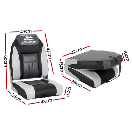 Seamanship 2X Folding Boat Seats Marine Seat Swivel High Back 12cm Padding Black BS-86522-BK