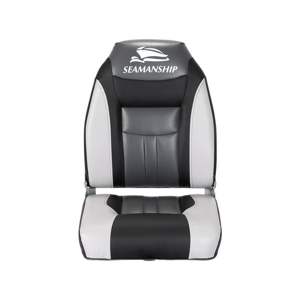 Seamanship 2X Folding Boat Seats Marine Seat Swivel High Back 12cm Padding Black BS-86522-BK