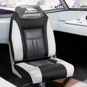Seamanship 2X Folding Boat Seats Marine Seat Swivel High Back 12cm Padding Black BS-86522-BK