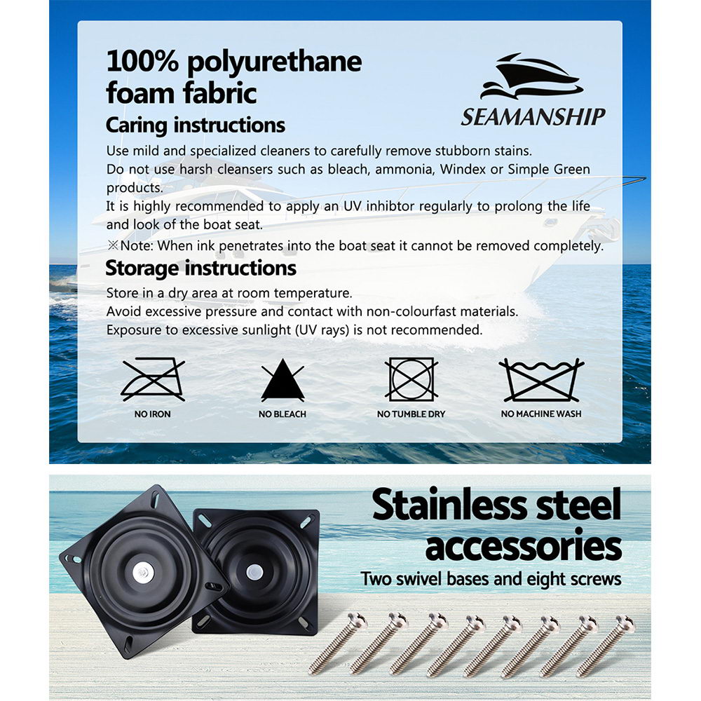 Seamanship 2X Folding Boat Seats Marine Seat Swivel High Back 12cm Padding Black BS-86522-BK