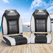 Seamanship 2X Folding Boat Seats Marine Seat Swivel High Back 12cm Padding Black BS-86522-BK