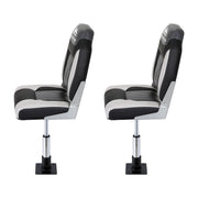 Seamanship 2X Folding Boat Seats with 2X Adjustable Pedestals 34–46cm Marine Seat Swivel High Back 12cm Padding Black