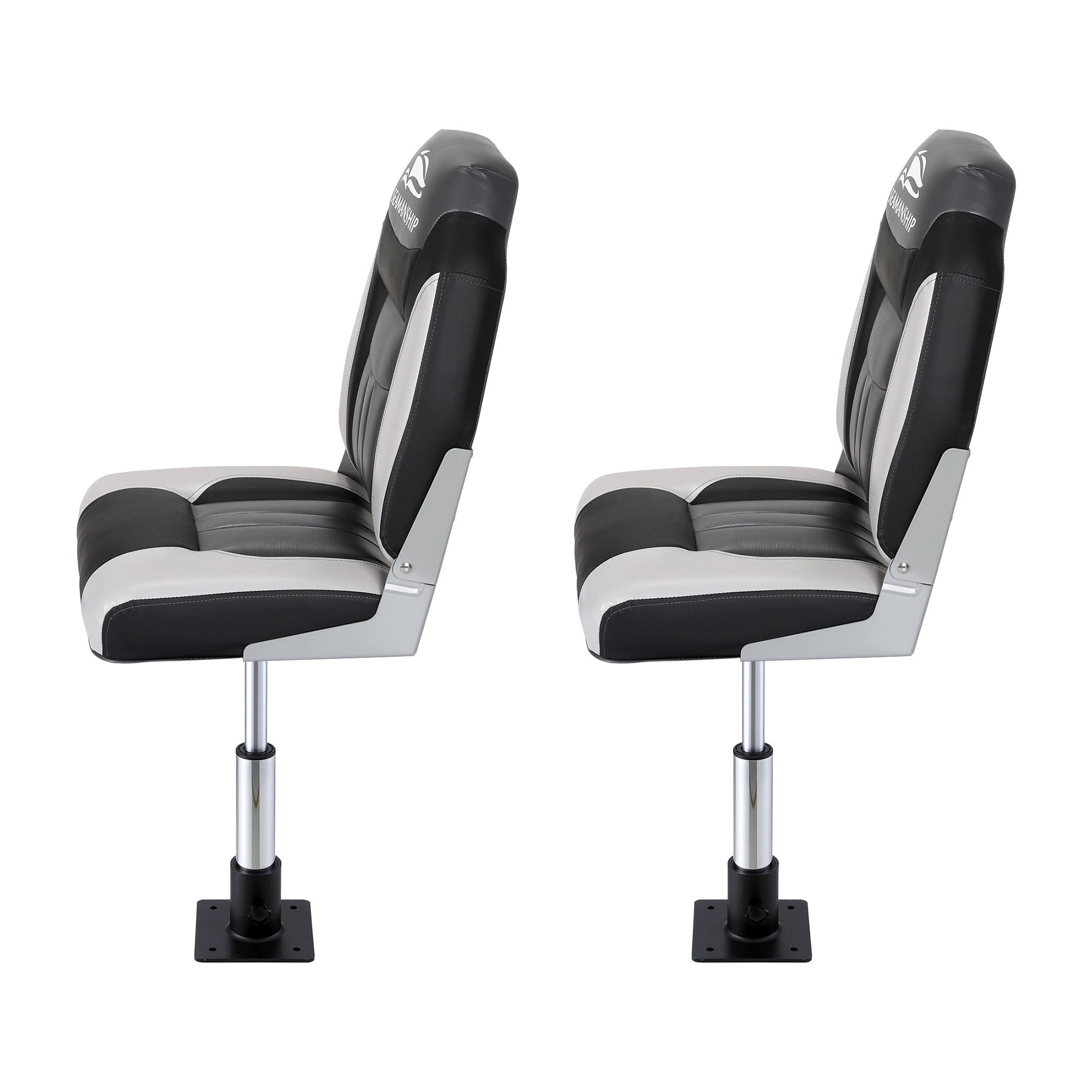 Seamanship 2X Folding Boat Seats with 2X Adjustable Pedestals 34–46cm Marine Seat Swivel High Back 12cm Padding Black