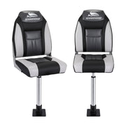 Seamanship 2X Folding Boat Seats with 2X Adjustable Pedestals 55–75cm Marine Seat Swivel High Back 12cm Padding Black