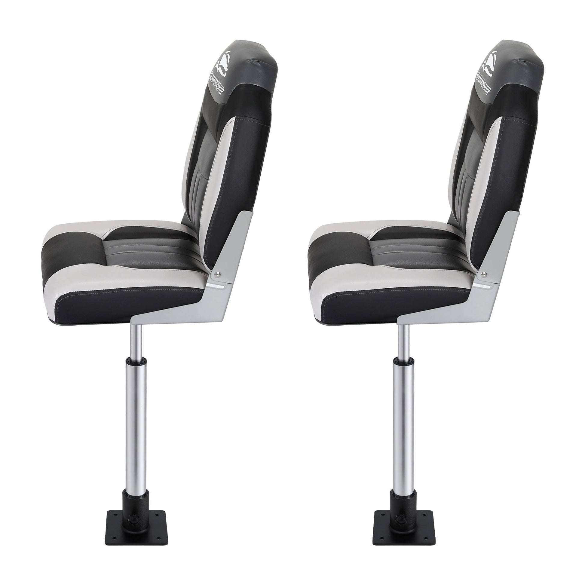 Seamanship 2X Folding Boat Seats with 2X Adjustable Pedestals 55-75cm Marine Seat Swivel High Back 12cm BS-86522-BK-5575X2