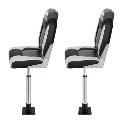 Seamanship 2X Folding Boat Seats with 2X Adjustable Pedestals 55-75cm Marine Seat Swivel High Back 12cm BS-86522-BK-5575X2