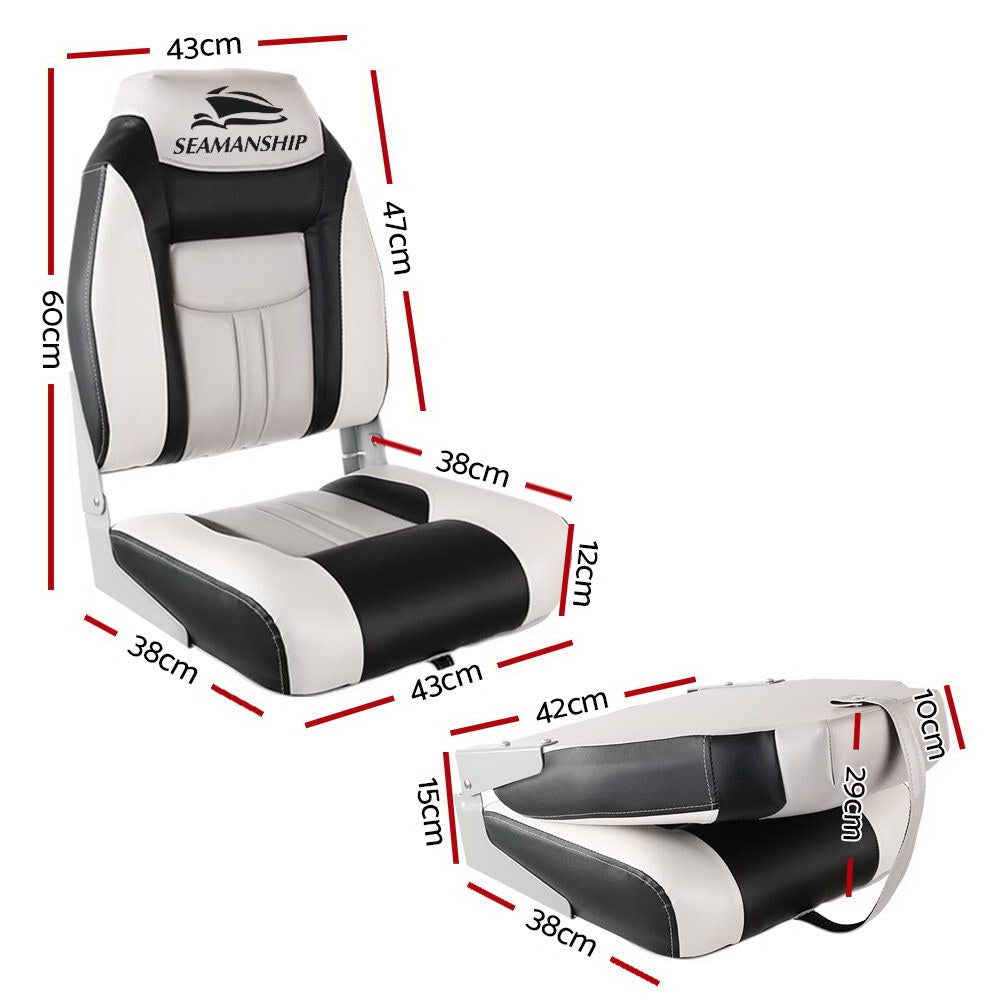 Seamanship 2X Folding Boat Seats Marine Seat Swivel High Back 12cm Padding Grey BS-86522-GR
