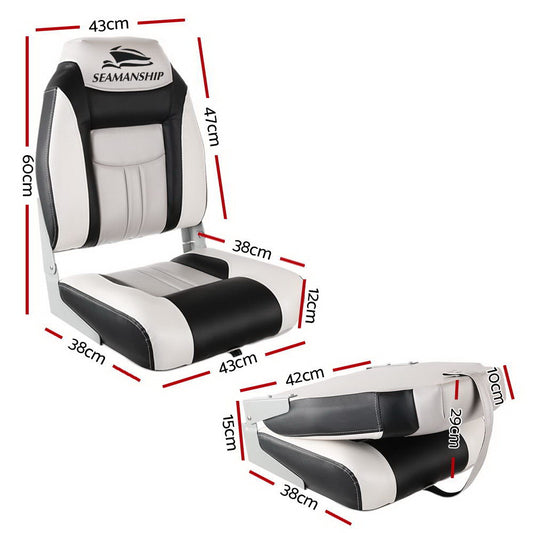 Seamanship 2X Folding Boat Seats Marine Seat Swivel High Back 12cm Padding Grey BS-86522-GR