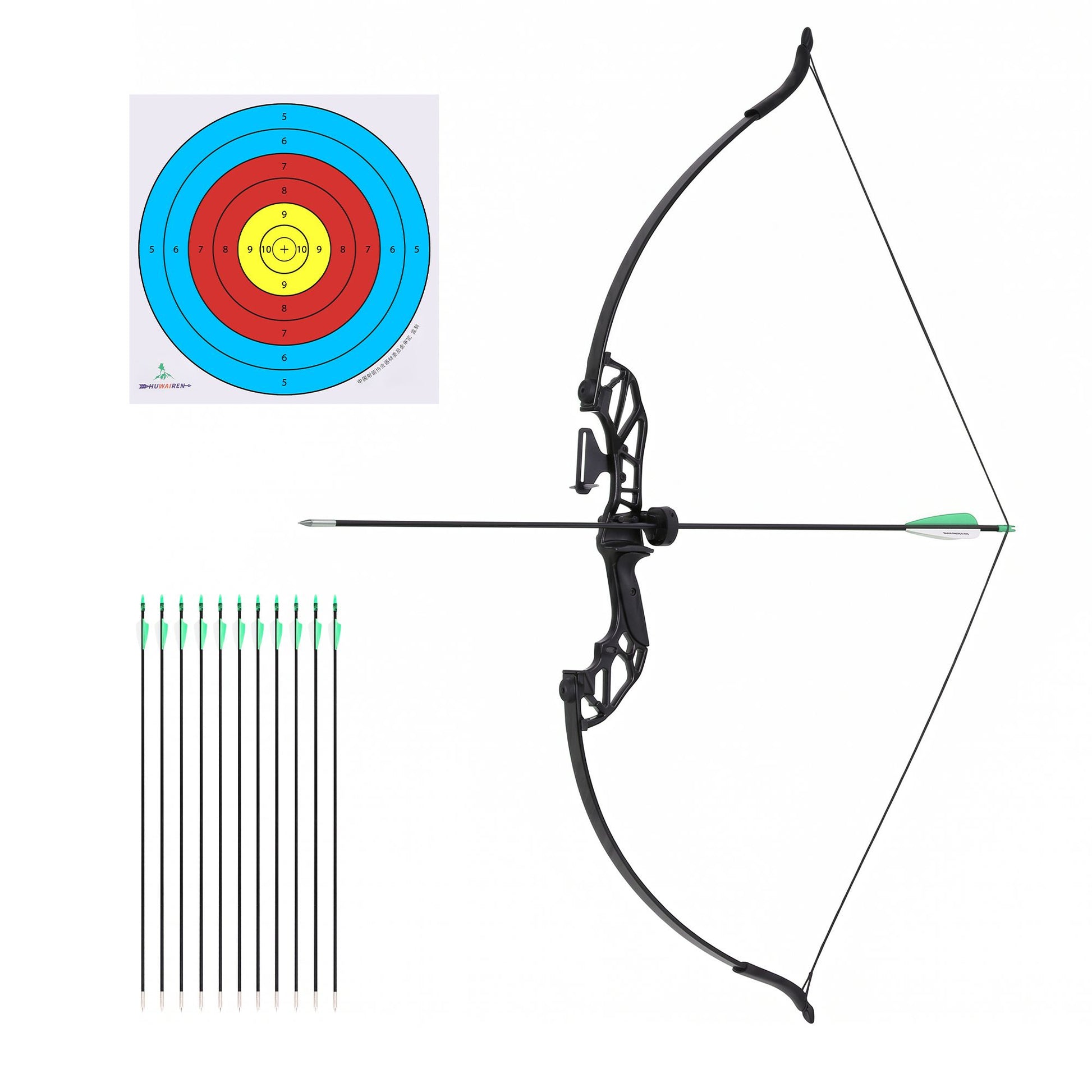 Everfit 55lbs Bow Arrow Set Recurve Takedown Archery Hunting for Beginner Green BS-AD55-GN