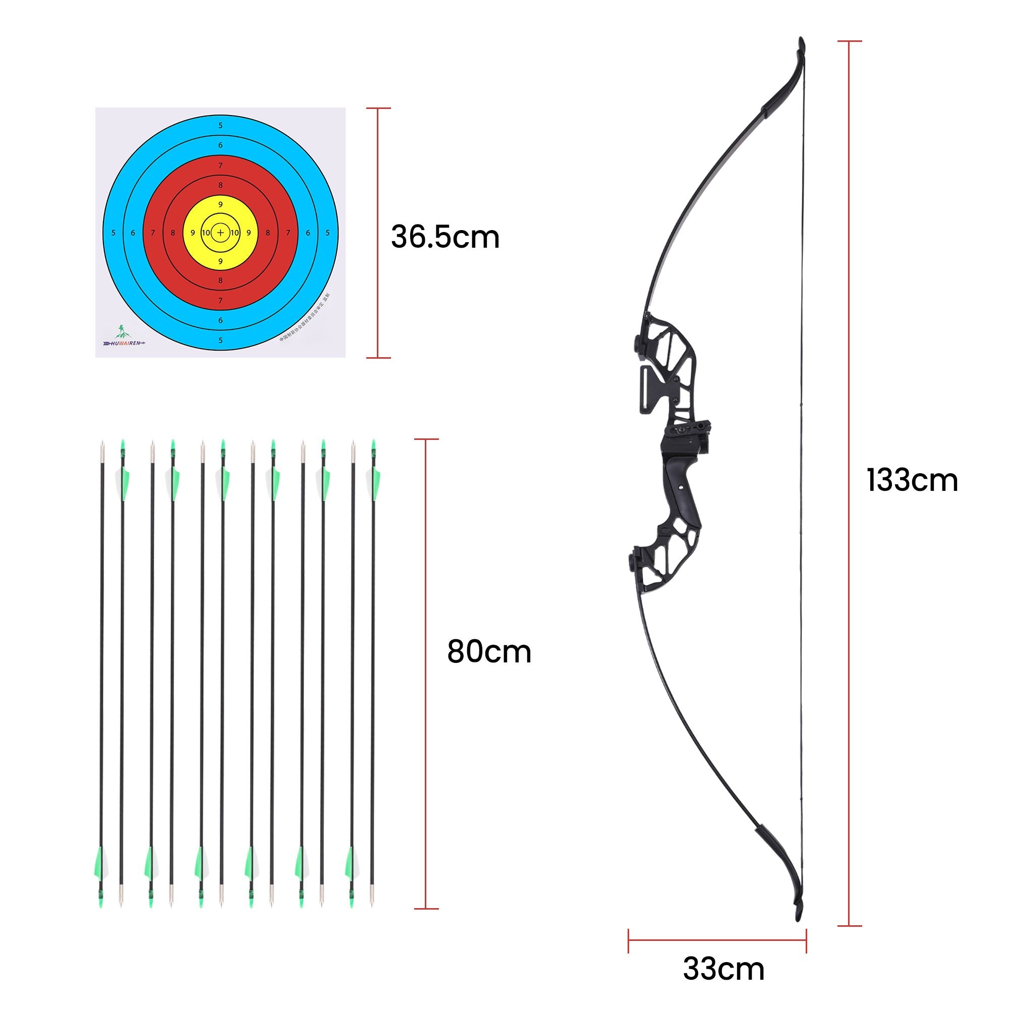 Everfit 55lbs Bow Arrow Set Recurve Takedown Archery Hunting for Beginner Green