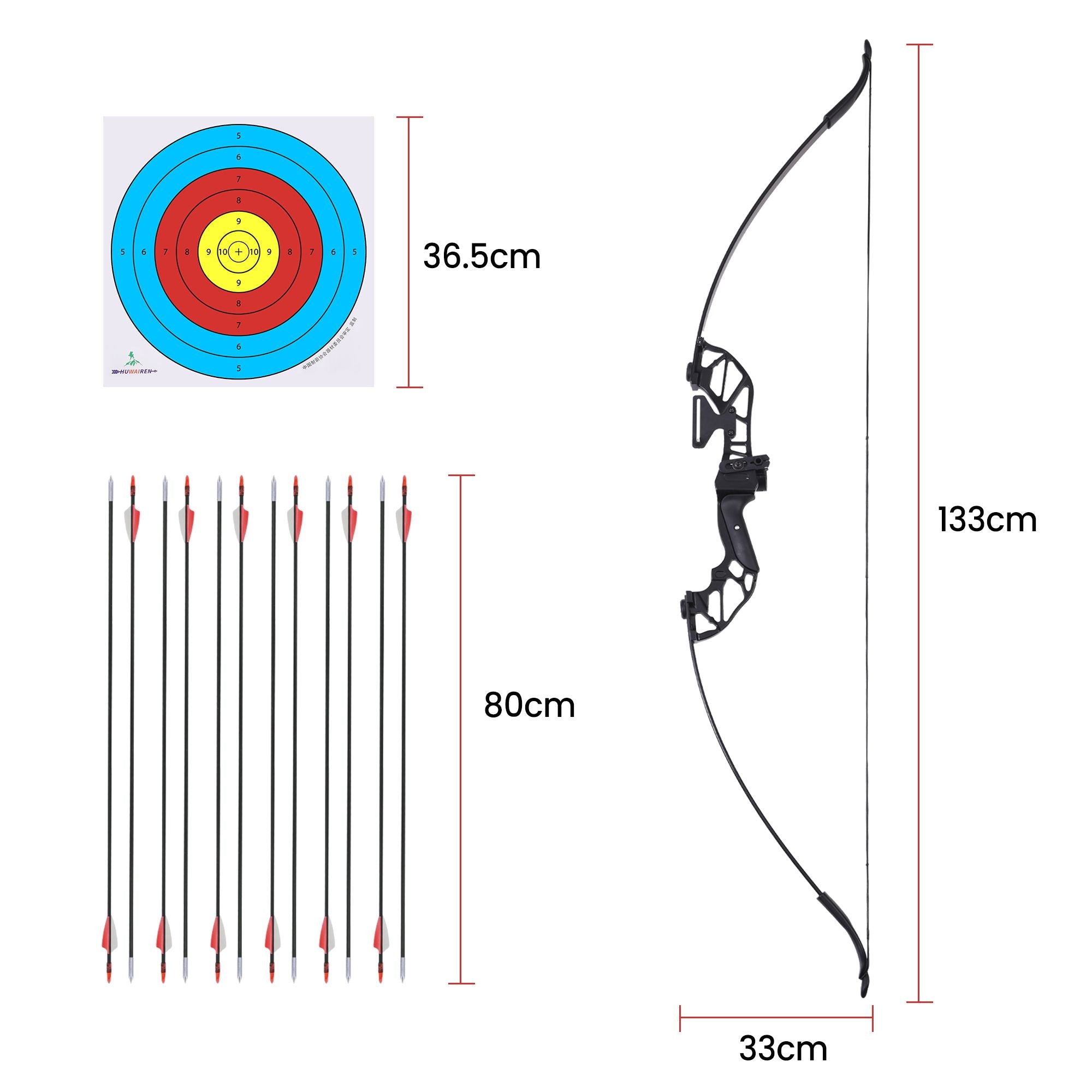 Everfit 55lbs Bow Arrow Set Recurve Takedown Archery Hunting for Beginner Red